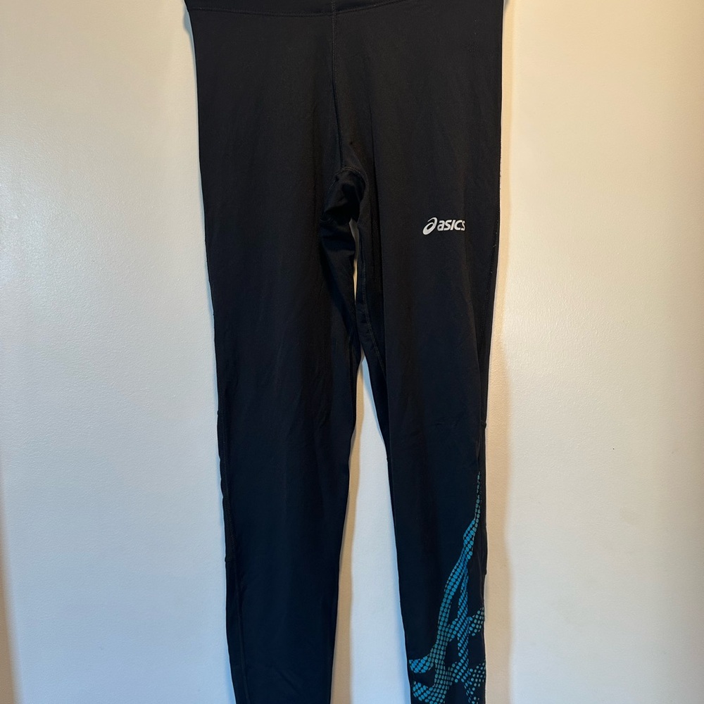 Asics Black Leggings with Blue Pattern